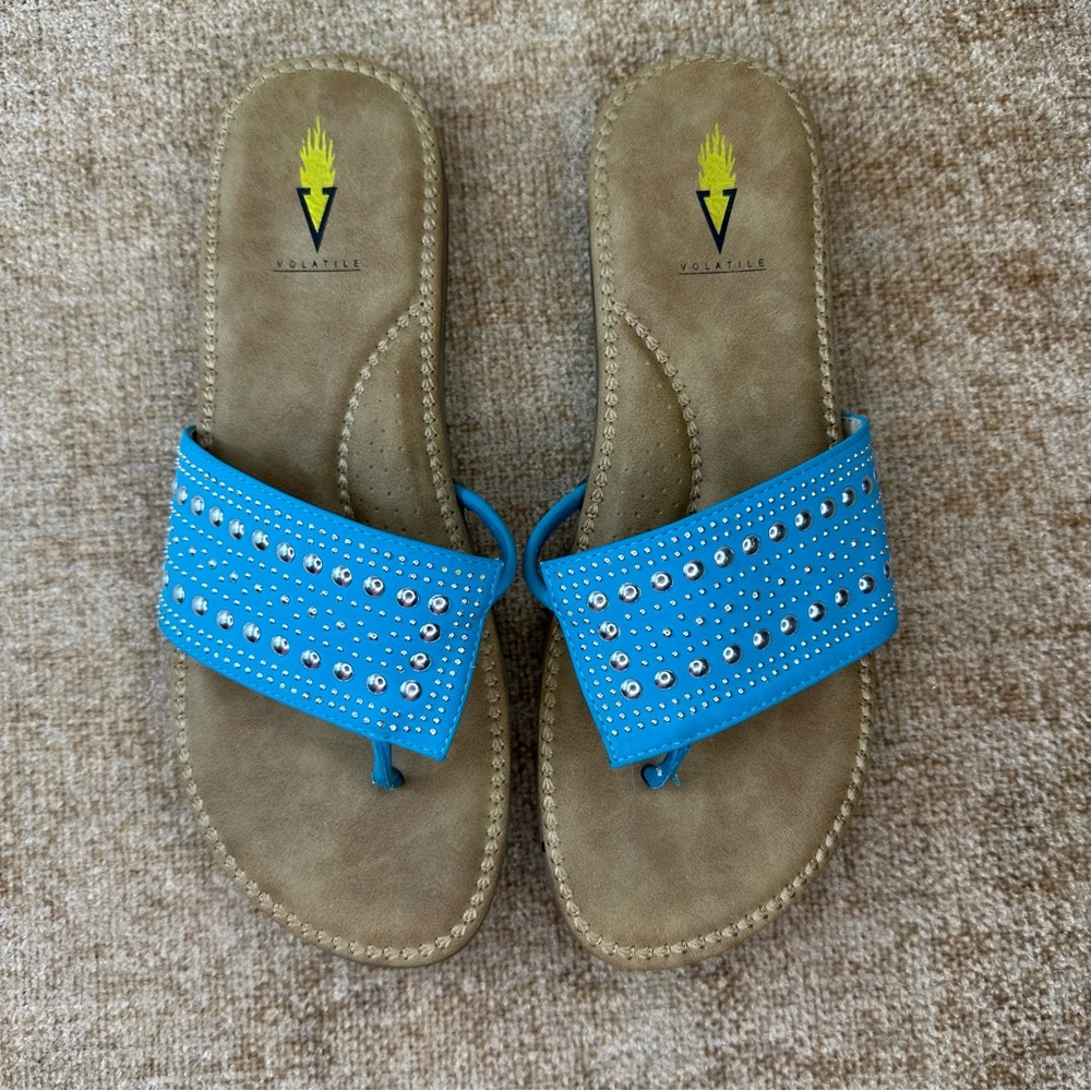 Volatile Temptress Teal Studded Toe-Thong Sandals Women’s Size 10 - Picture 10 of 13